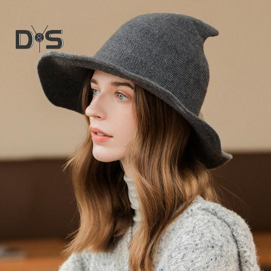 Witch Cosplay Hat Halloween Costume Knitted Foldable Pointed Solid Color Photo Prop Masquerade Festival Decoration Cap Headpiece