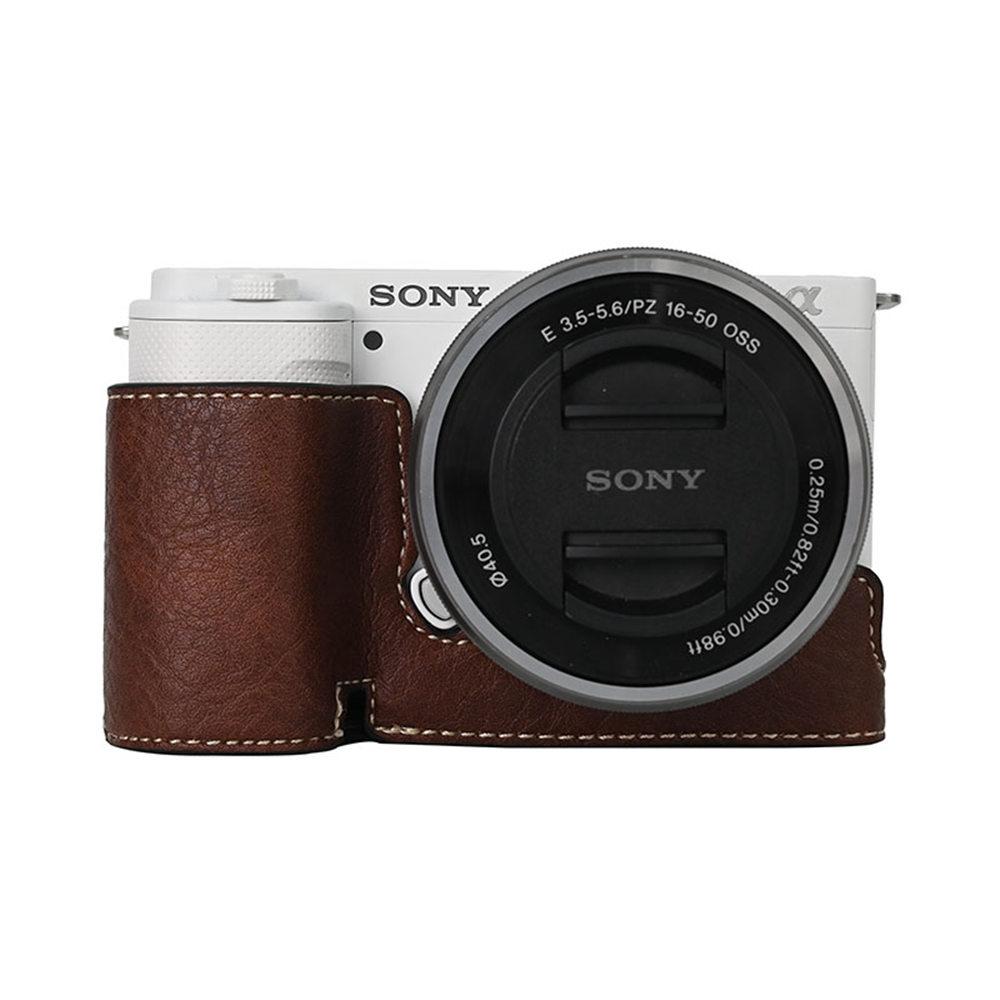 ZVE10 Skórzany PU Pokrowiec na Połowę Korpusu Aparatu dla Sony ZVE10 ZV-E10 Magnetyczna Otwierana Pokrywa Spodu
