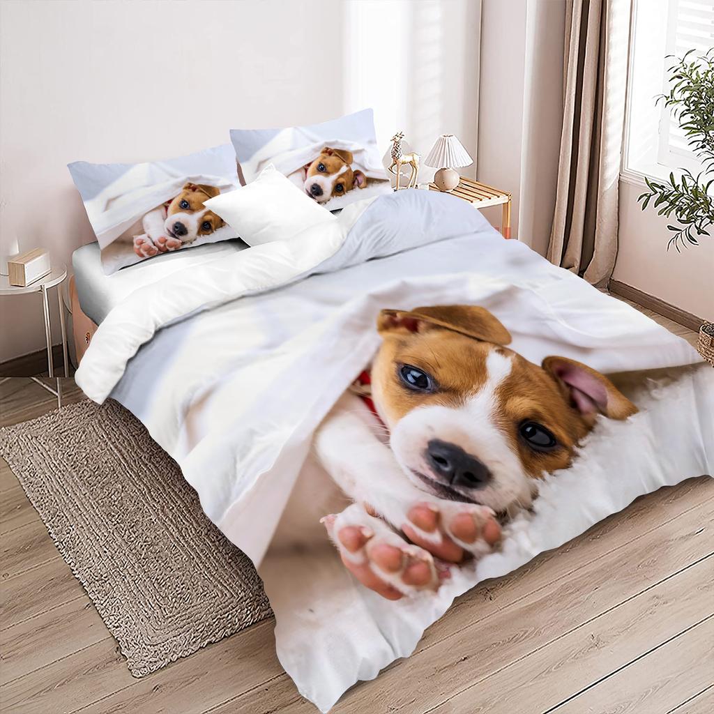 Cute Little White Dog Pattern 3D Printed Duvet Cover Polyester Luxury Bedding Set Soft Comfortable Quilt Cover Set Pillowcase