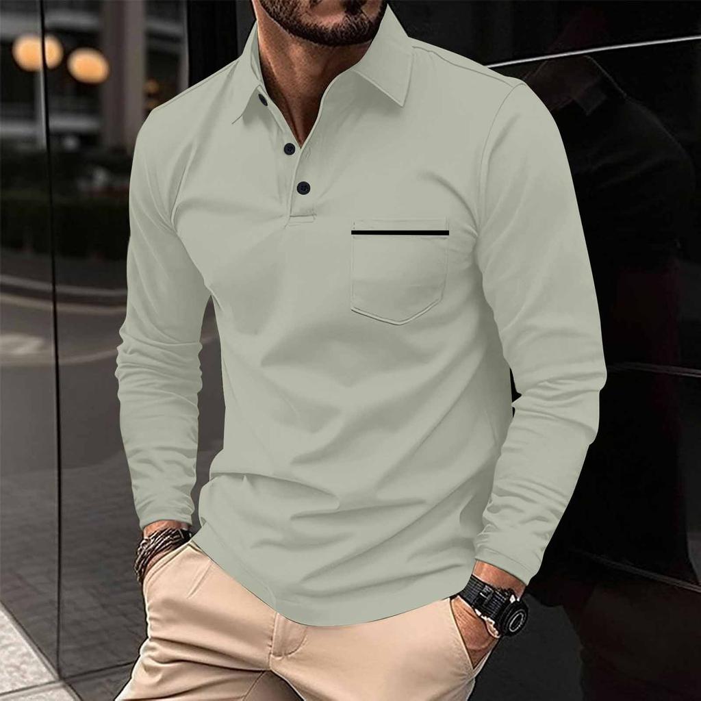 Men's Long Sleeve Shirts V Neck Button Down Blouse Tops  Color Block Shirts With Pocket