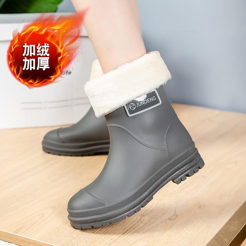 British Women's Rain Shoes Fashionable Women's Wading Shoes Thickened Non-slip Waterproof Rubber Shoes Trendy Overshoes Water Shoes