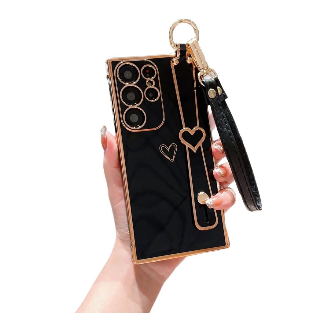 Geeignet für Samsung S25 Ultra Handyhülle S24FE Handschlaufe Halterung Lanyard A56 Galvanisierte Liebes-Schutzhülle