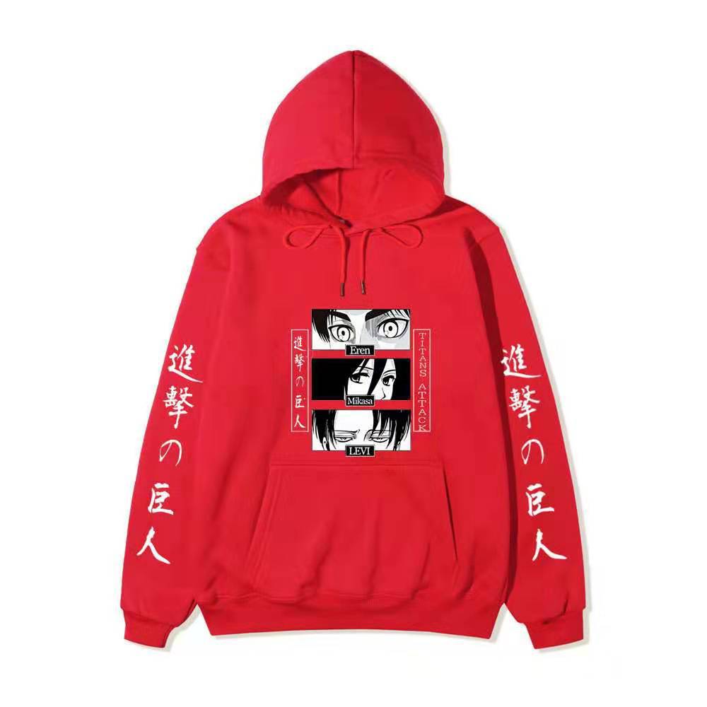 Unisex Attack on Titan Hoodie, Eren Mikasa Levi Anime Eyes Graphic Print Long Sleeve Pullover Hooded Sweatshirt Streetwear