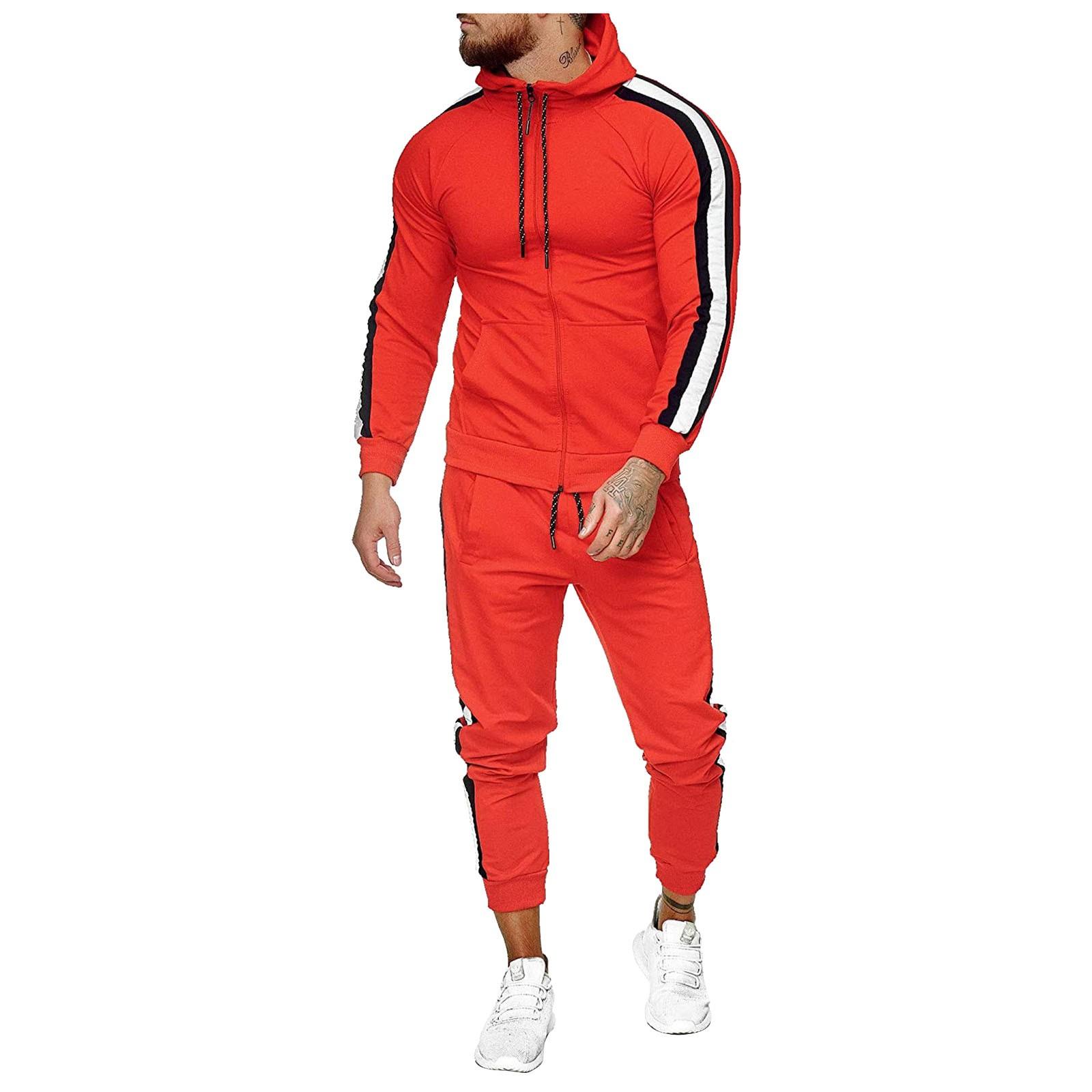 

Мужская мода, двухсекционный модный спортивный свободный костюм с цветными блоками, мужской костюм XXL красный