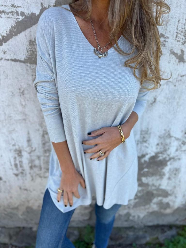 European & American 2026 Spring/Autumn Solid V-neck Knit Loose Women's Top
