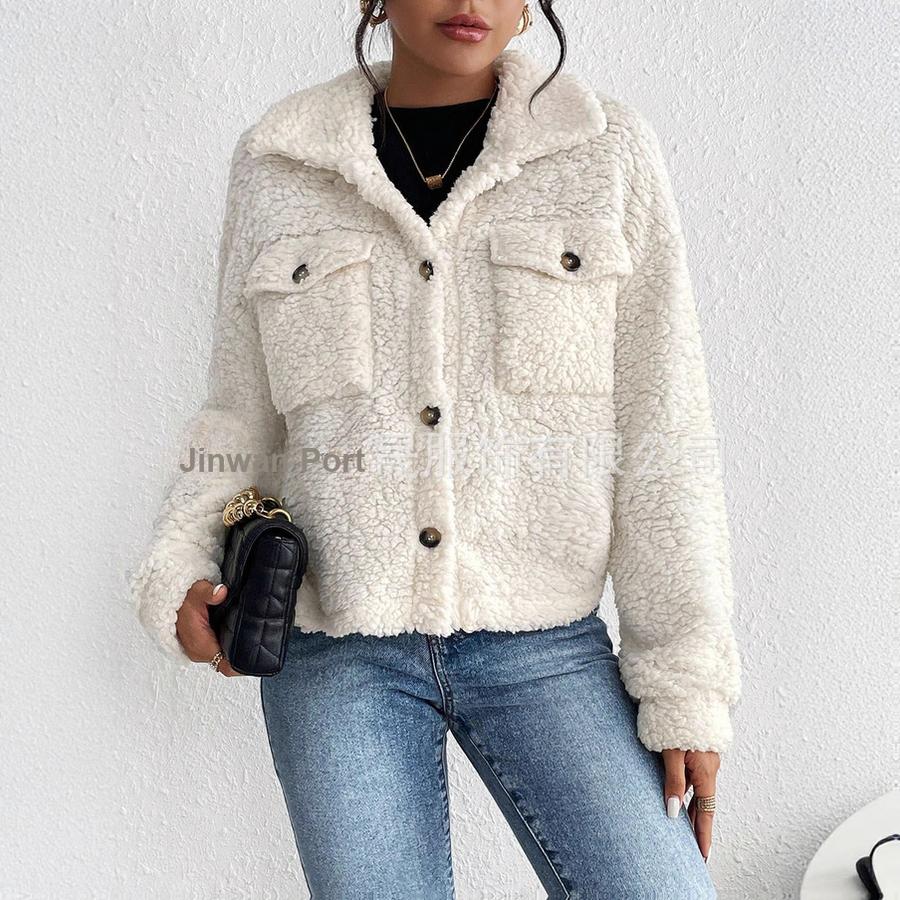 Women's Autumn Stand-Collar Plush Jacket Short Casual Coat