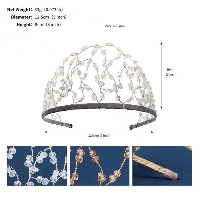 Bride s Wedding Headband Hand-knitted Headgear Crystal Crown Mesh Hairband