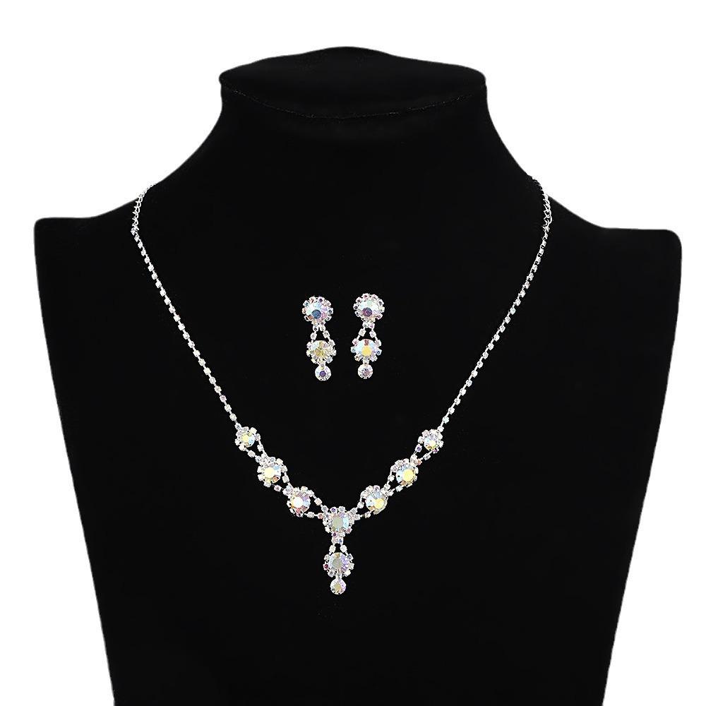 European American Fashion Rhinestone Earrings & Necklace Bridal Set