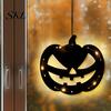 Halloween Home Decorations Pumpkin Hanging Decor, Non-Woven Ghost Ornament with Light String, Spooky Party Door Wall Decor for Scene, Trick