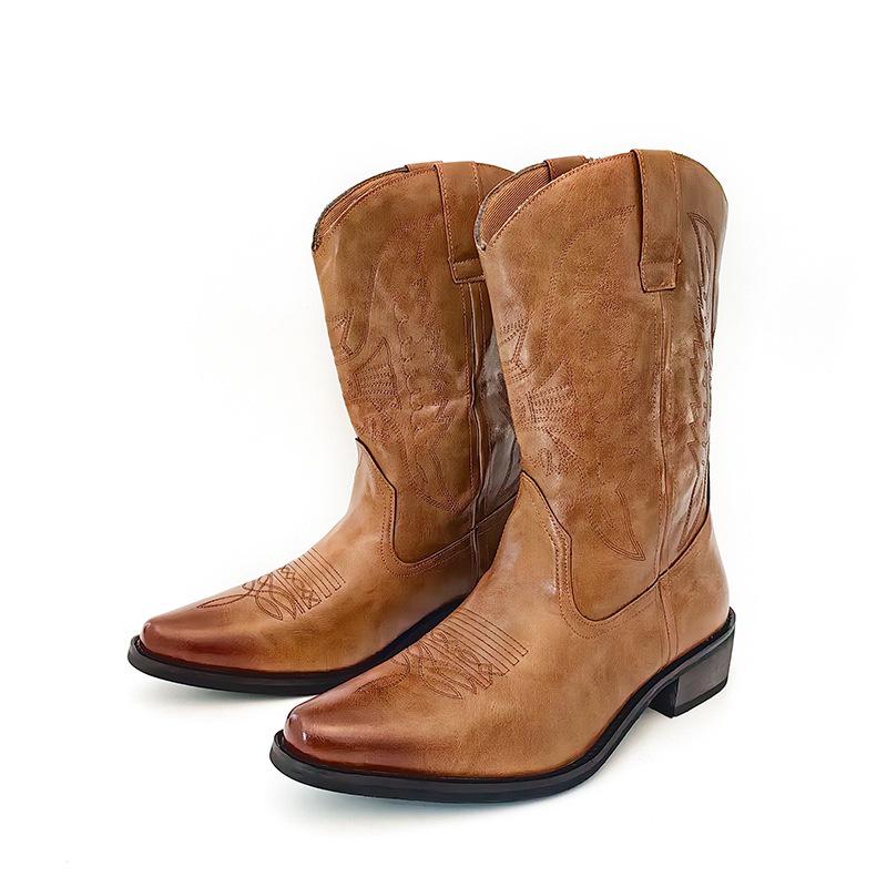 Stivali da Cowboy Western in Pelle Retrò da Uomo, Punta Acuta, Taglia Grande, Tacco in Legno, Stile Cavaliere.