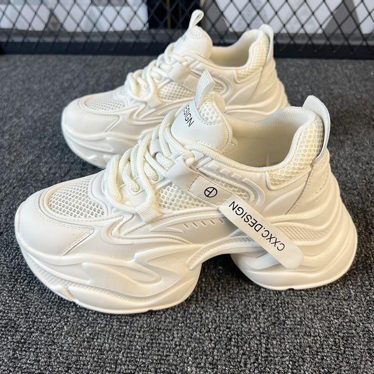 Daddy shoes women's 2025 new spring and summer thick sole inner height increase women's shoes casual sports little white shoes mesh breathable