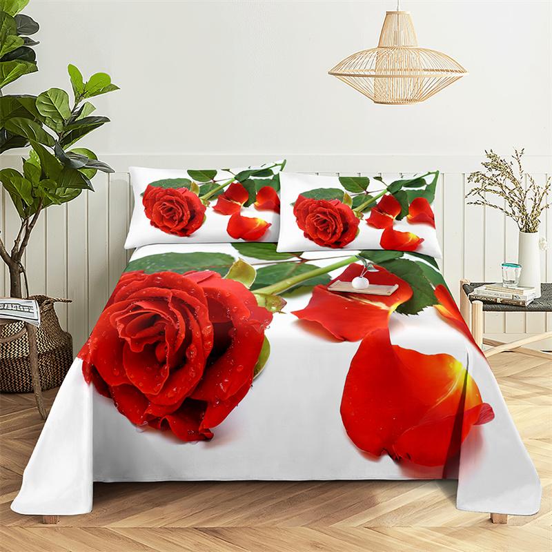 Ana Sayfa Çarşaflar Red Rose Tek Kişilik Çarşaf Moda Tasarım Çiçekler Çarşaflar Queen Boy Yatak Çarşaf Takımı Çarşaf ve Yastık Kılıfları