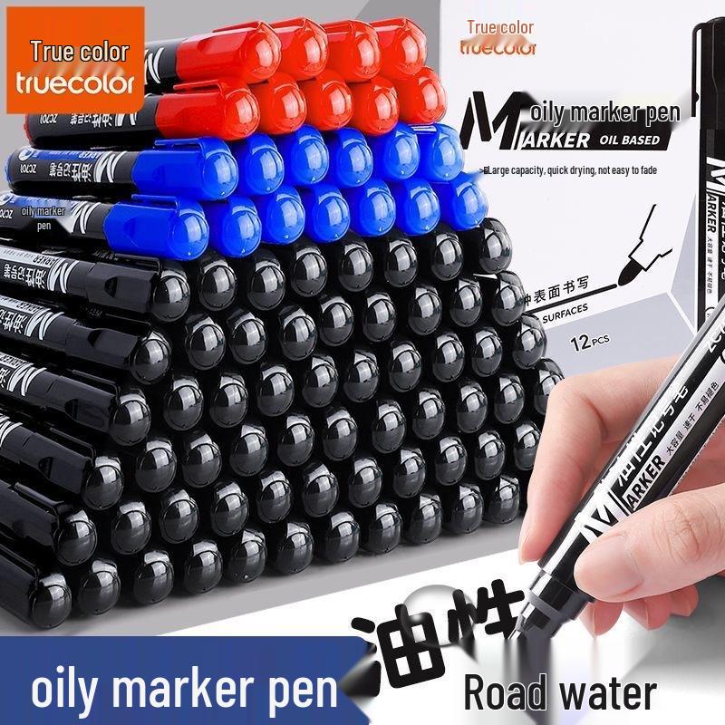 True Color Quick-Drying Waterproof Oil-Based Black Marker Pen with Durable Broad Tip for Special Marking.