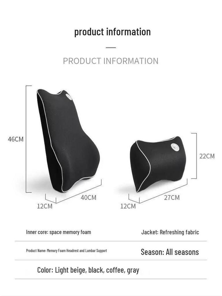 Premium Memory Foam Car Headrest & Lumbar Support Pillow Set