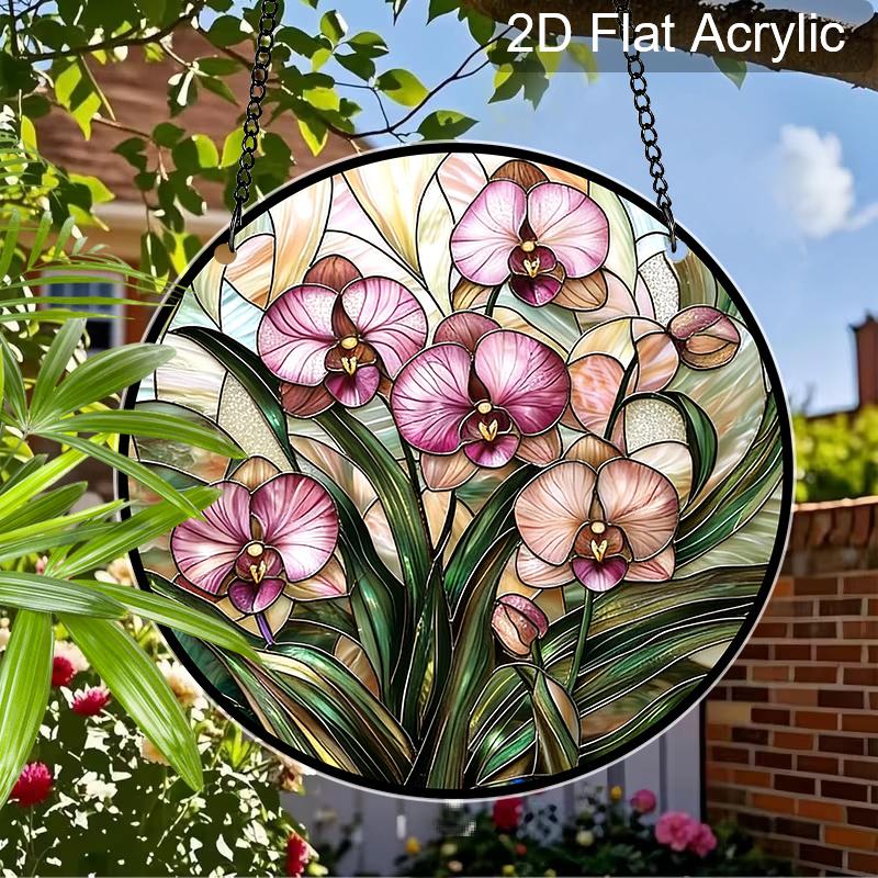 Acrylic Orchid Flower Suncatcher Stained Glass Effect Window Hanging Ornament Floral Gift for Home
