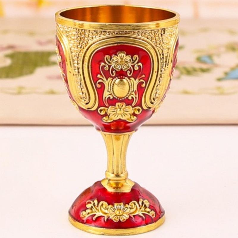 Evropská sada vína, Slitina Domácí vinný džbán Sada sklenic na víno, Zlatá Vintage sklenice na víno, Starý vinný džbán Domácí dekorace obývacího pokoje,1Sada