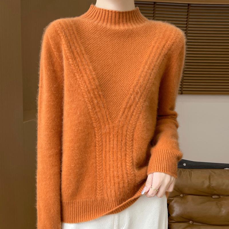 Elegant Women's High Neck Wool Sweater - Solid Color, Soft, and Versatile Knit Pullover for Autumn & Winter