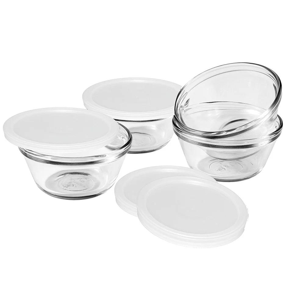 8 Piece Custard Cup Set with Lids Clear Glass Storage Containers BPA Free Dishwasher Safe Oven Freezer Microwave Safe Durable