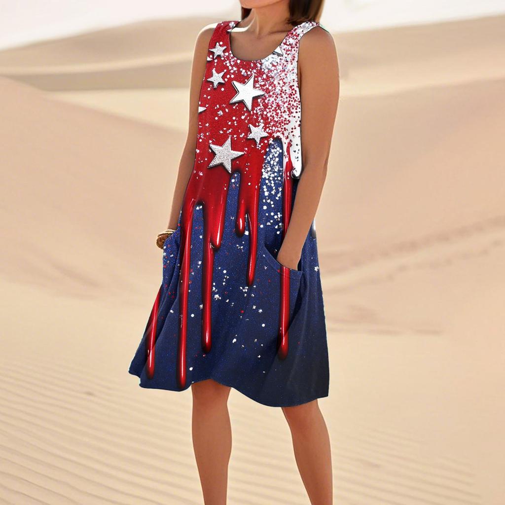 Summer Dresses For Women Loose Beach Vacation Casual Sleeveless Sundresses With Pockets Tank Dress