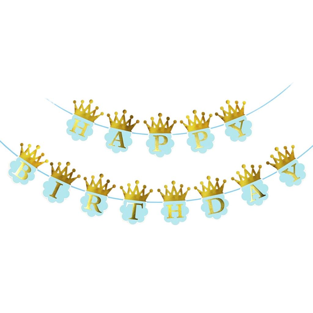 Children's Birthday Theme Party Decoration Banner Birthday Gold Stamped Crown Letter Pull Flag