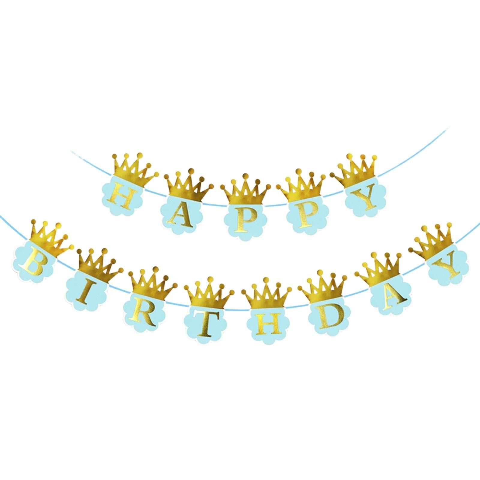 

Children s Birthday Theme Party Decoration Banner Birthday Gold Stamped Crown Letter Pull Flag One Size