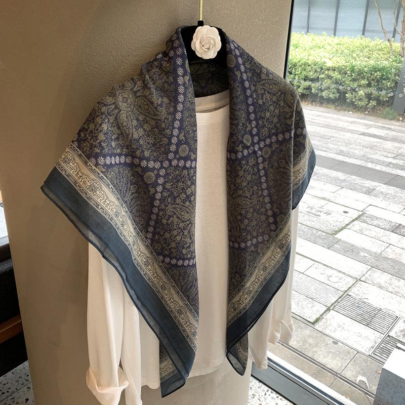 Spring And Autumn Versatile Design Scarf Big Shawl Famous Style Thin Headscarf French Retro Large Square Scarf Women'S External Silk Scarf