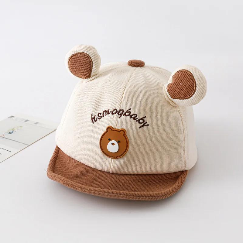 Summer Cute Baby Hat With Ears Cartoon Bear Toddler Girls Boys Baseball Cap Summer Casual Adjustable Kids Short Brimmed Caps