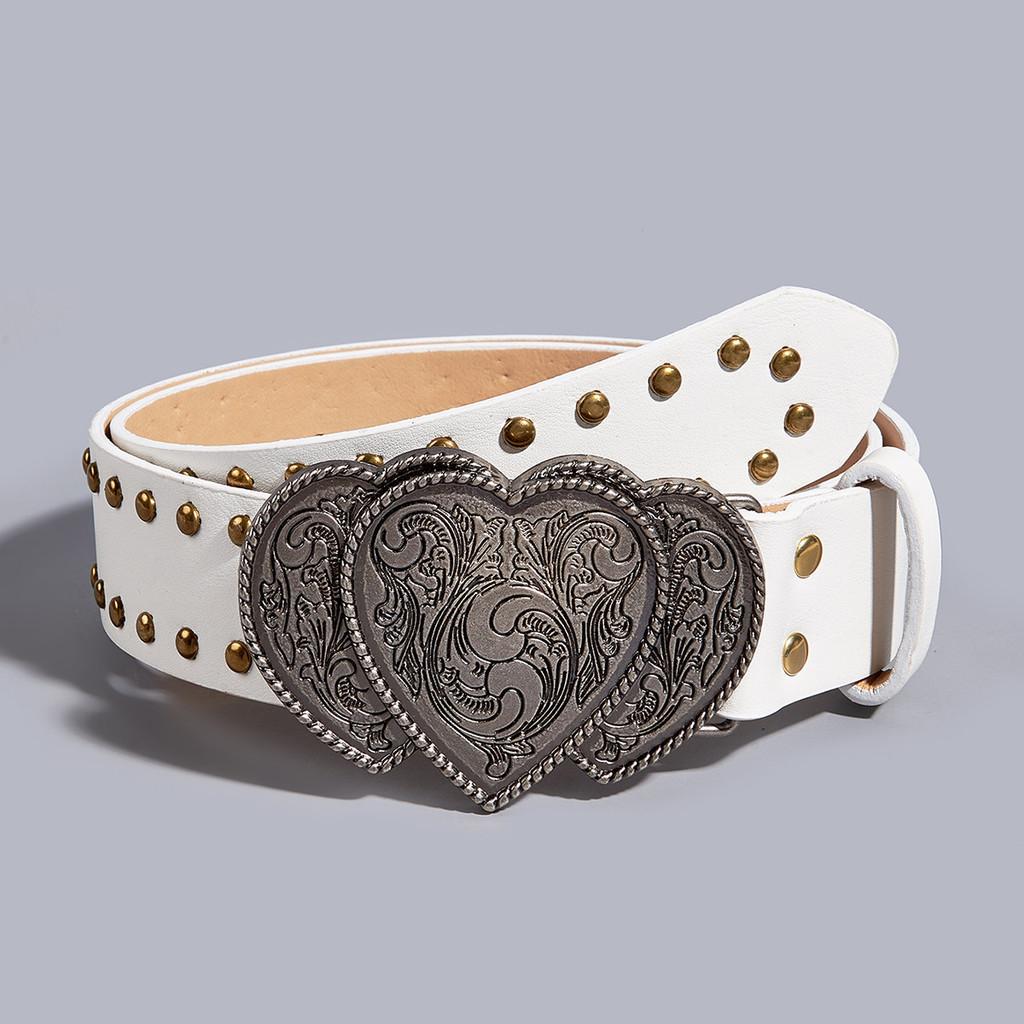 

Fashionable Punk Style Wide Belt With Metal Buckle For Jeans White