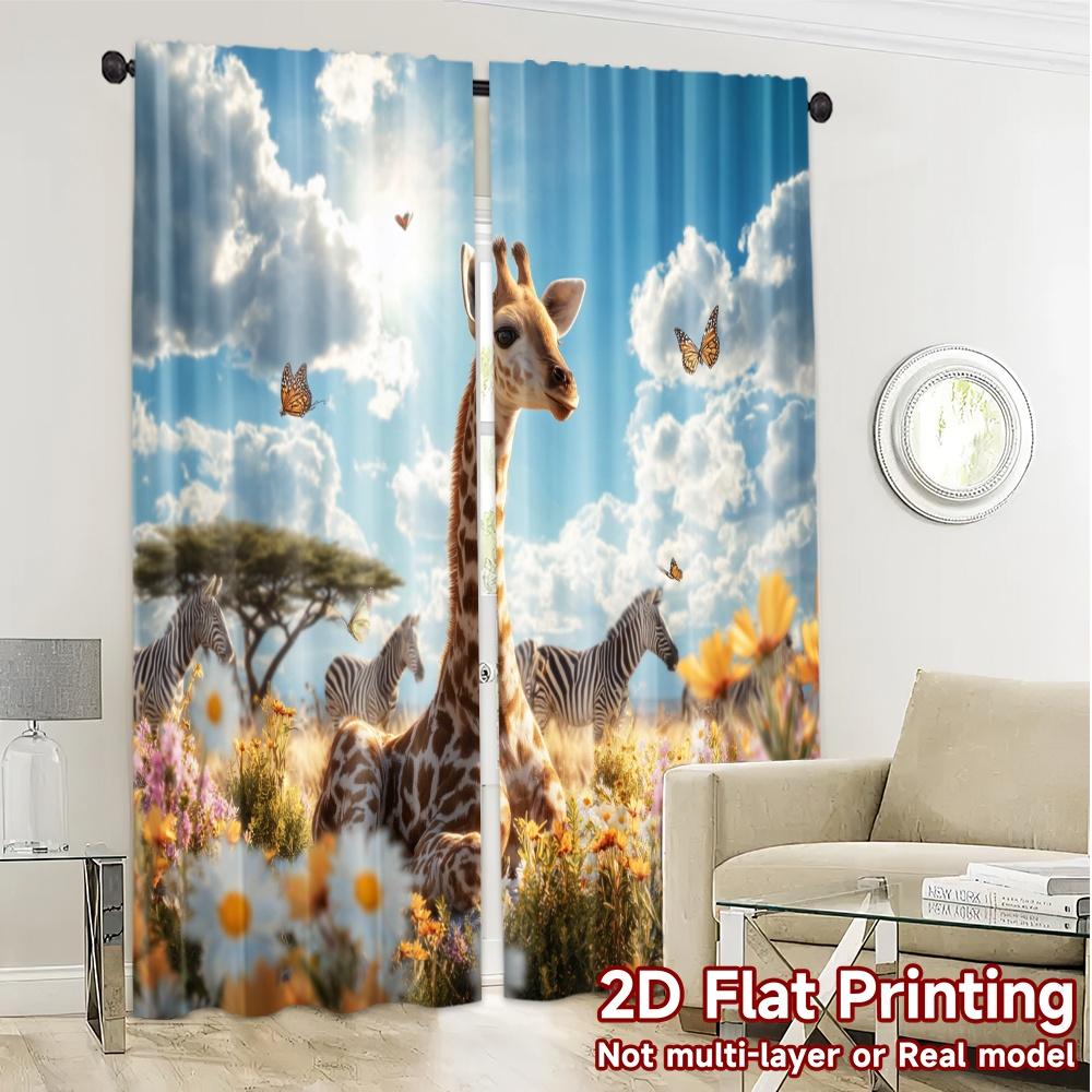 2pcs, 2D FLAT PRINTING Curtains (Without Rod) Savanna Glow Contemporary Modern Curtains Versatile Fabric Curtains All Seasons