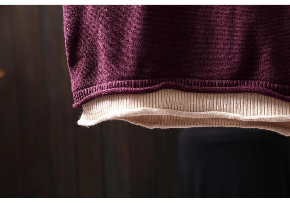 Women's Plus Size High Neck Patchwork Sweater - Winter Two-Piece Knitwear