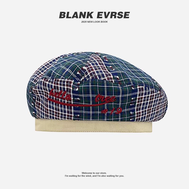 

Retro plaid color matching bucket hat women s niche versatile literary basin hat big head circumference showing face small bucket hat One Size (58-60cm)