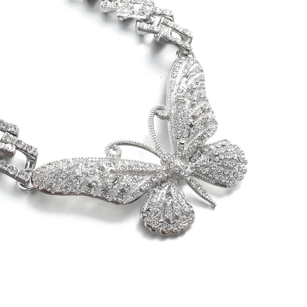 Thick Cuban Link Chain Big Butterfly Necklace For Women Rhinestone Choker Girls Jewelry
