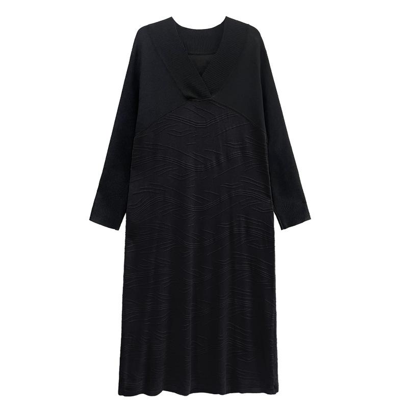 

XITAO Hit Color Dress Модный женский пуловер со складками WLD9276 One Size чёрный