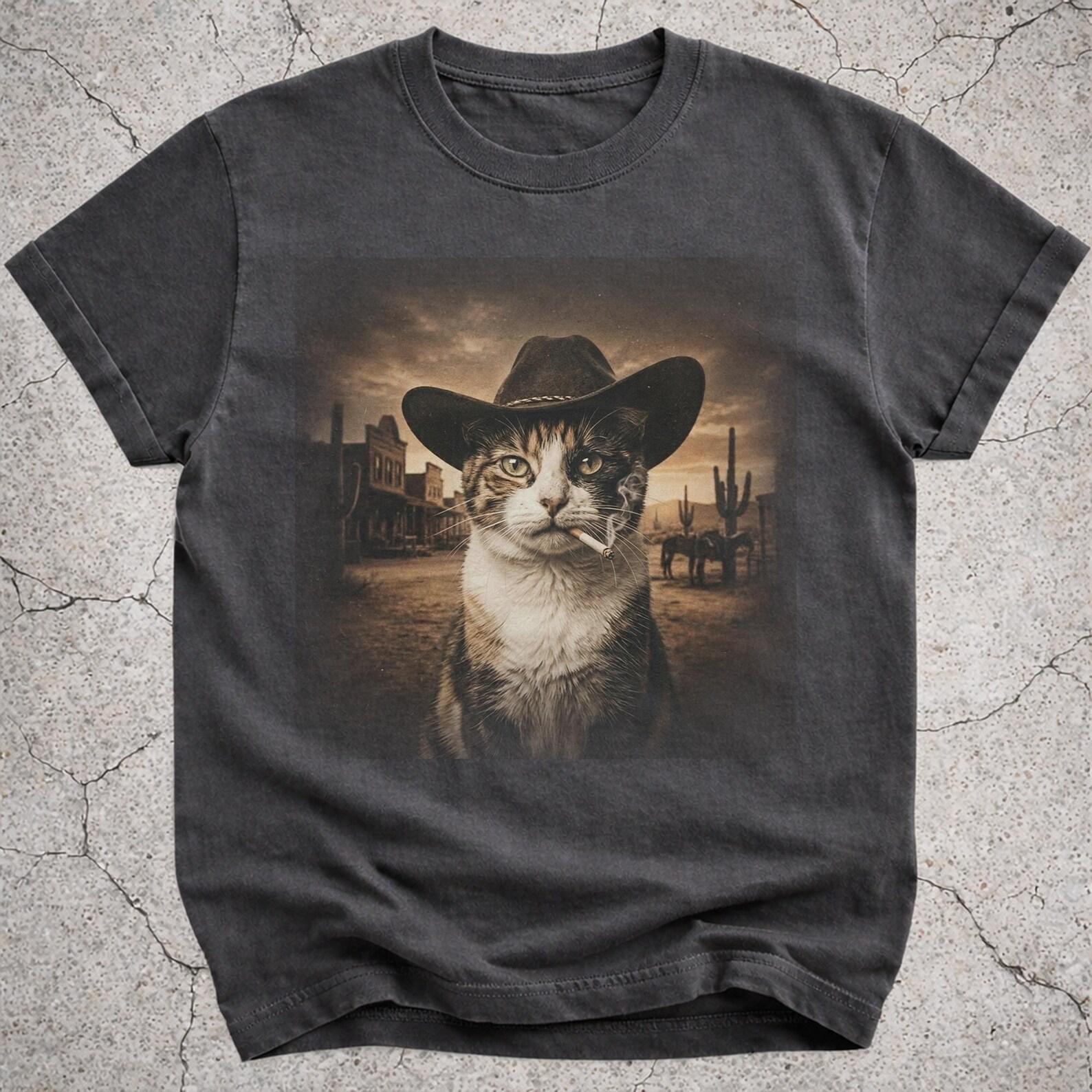 Calico Cat Cowboy Shirt, Western Cat Meme Tee, Funny Cowboy Cat Gift, Cat Lover Shirt, Calico Cat Tee L
