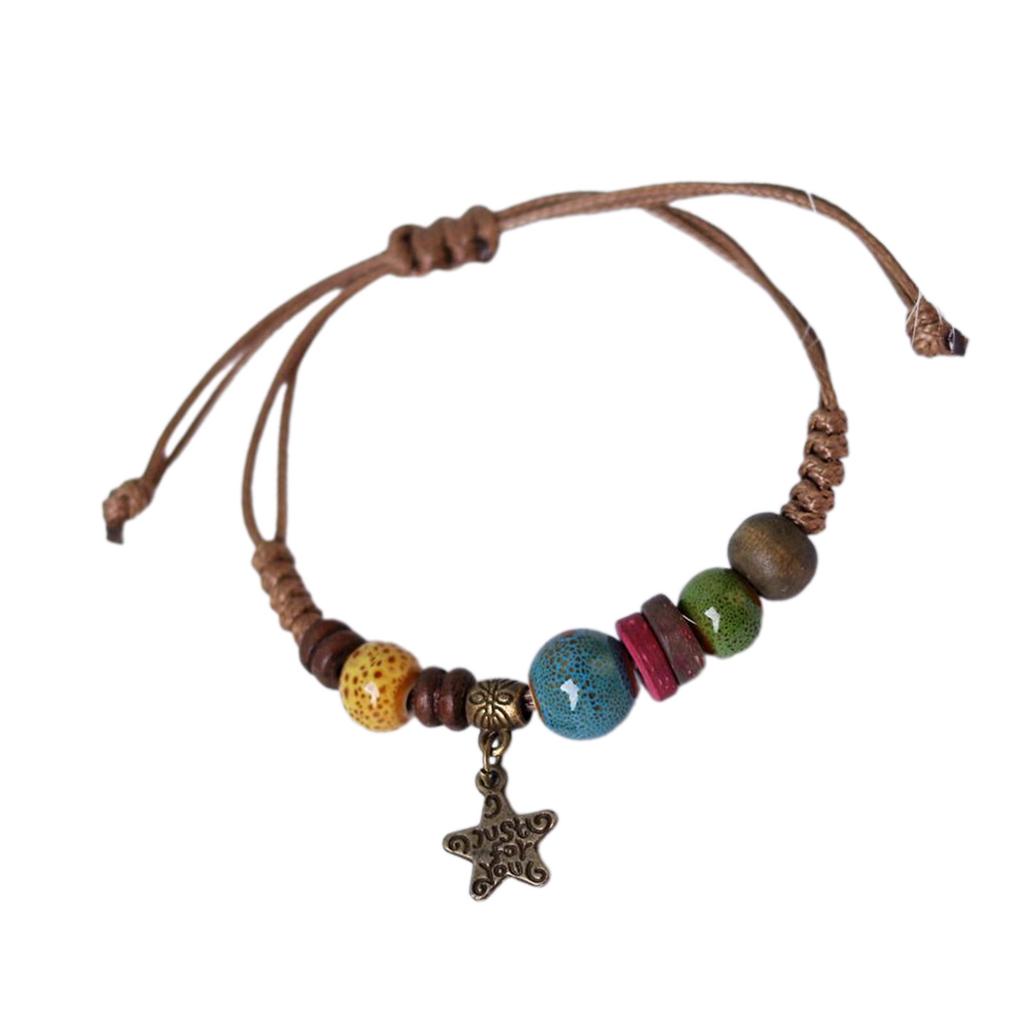 Fashionable Bracelet Ethnic Ceramic Beaded Bangles Handcrafted Woven Strings Exquisite and Eye Catching Wrist Decoration