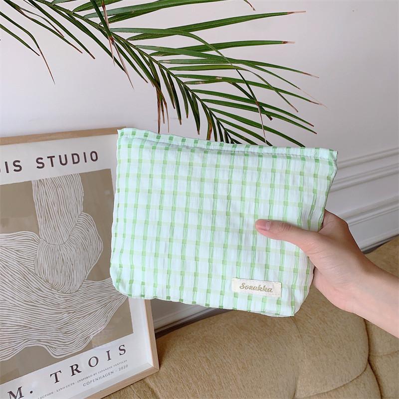 Fresh Plaid Portable Cosmetic Storage Bag Makeup Pouch Stationery Bag Toiletry Touch-up Bag