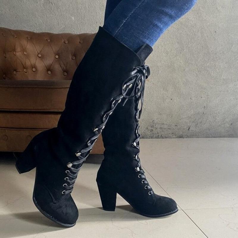 Stivaletti alla caviglia da donna con punta rotonda e tacco grosso, stivali Martin monocolore in stile francese, scarpe casual taglie forti autunno inverno