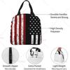American Usa Flag Lunch Tote Bag for Women Men Reusable Insulated Cooler Lunch Box Container with Pocket for Work Office Trip