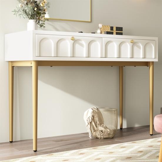 Metal Legs Dressing Table with Drawers Large Capacity Ergonomic Handle Easy To Assemble Home Makeup Vanity Table Bedroom Furniture