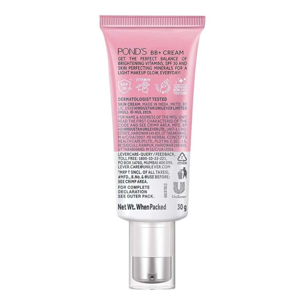 POND'S BB+ Cream Natural Shade 30g For Spot Coverage And Makeup Glow With SPF 30 PA++ Face Foundation Moisturizer
