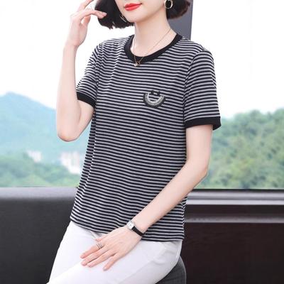 Women's 2025 Summer Striped Plus Size Loose Fit T-shirt