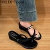 Summer Clip Toe Wedges Heel Women Slippers Fashion  Metal Buckle Female Outdoor Party Dress Slides Shoes