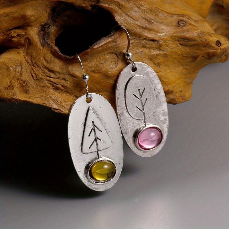 

Узор дерева с овальным декором из синтетических драгоценных камней, богемные серьги-крючки, изысканный подарок для женщин и девочек, повседневное повседневное