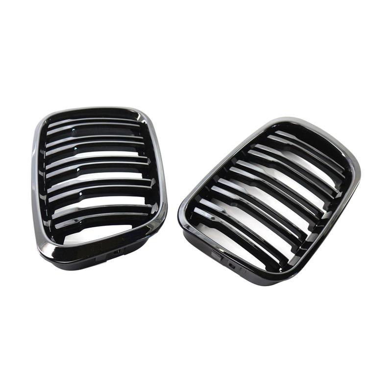Glossy Black Front Hood Grill Grille Double Line Kidney Auto Body Trim for E46 320i 323i 325i 328i 330i 4 Door Sedan