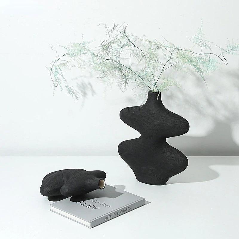 Bílá keramická váza Geometrický tvar Tykev Černobílé řemesla Aranžování květin Domácí dekorace Doplňky Vázy Květináče