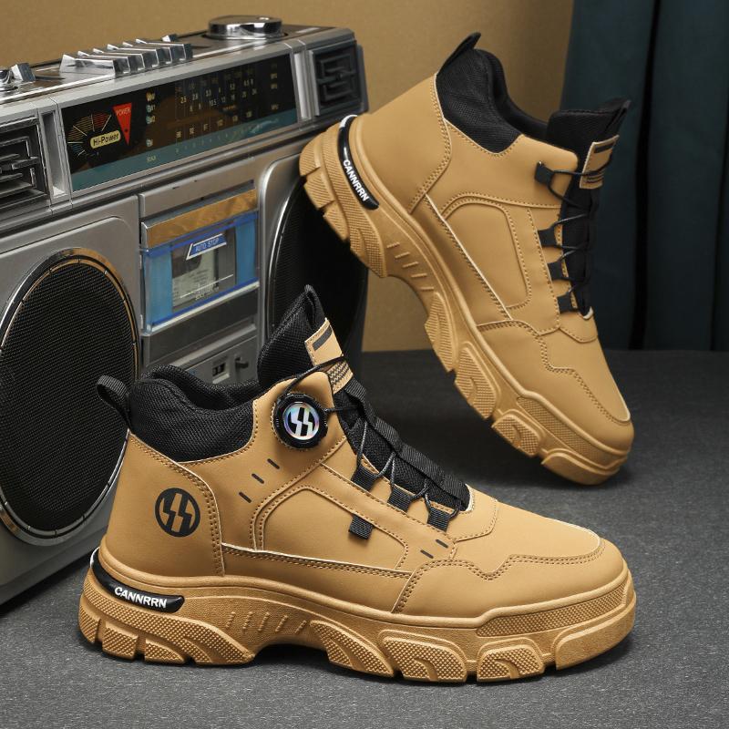 Męskie Wysokiej Jakości Krótkie Buty 2025 Nowy Styl Guzik Projektant Męskie Buty Robocze Outdoor Wszechstronne Modne Casualowe Buty na Platformie