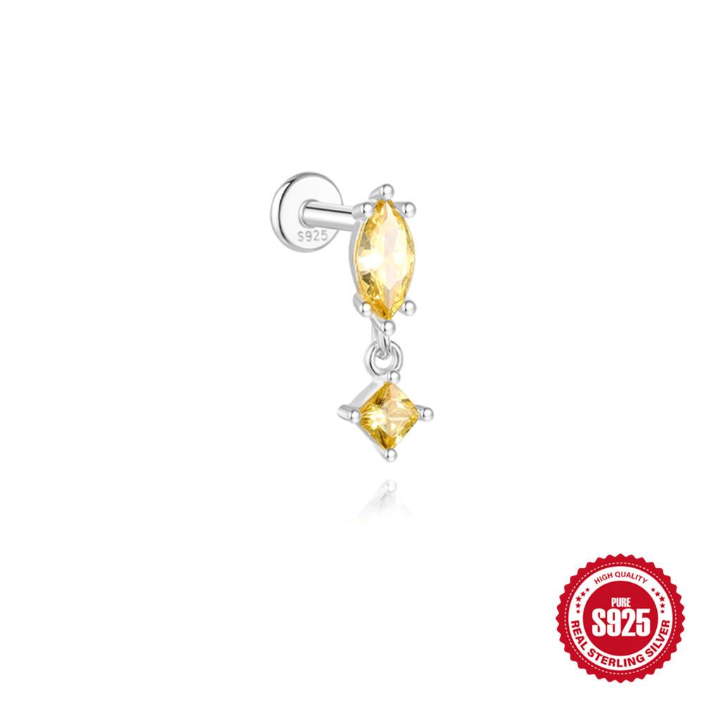 Décoration Trémelle S925 Boucles d'oreilles à tige piercing à fond plat en argent sterling simple tempérament pour femmes avec petits zircons Boucles d'oreilles tempérament pendant