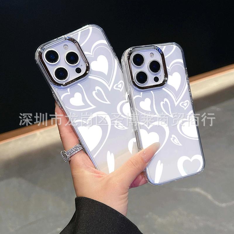 White love applies to iPhone15promax mobile phone case Apple 16 electroplated photo frame 14/13 protective case 17