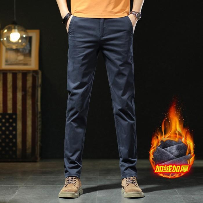 2024 New Spring and Autumn Plush/Regular High end Men's Casual Pants Slim fit Straight leg Western Pants Trendy Long Pants