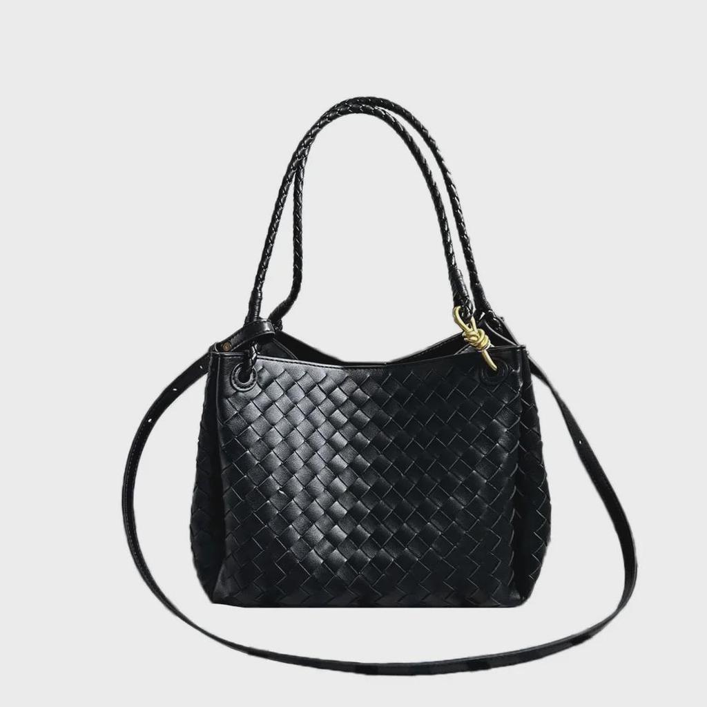 2024 Herbst/Winter Damen Handtasche aus echtem Leder, gewebt: Große Fallschirm-Umhänge- & Crossbody-Tasche